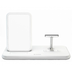 SUPPORTO RICARICA WIRELESS QI + LIGHTNING + USB IN ALLUMINIO - BIANCO