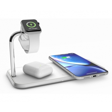 TAPPETINO DI RICARICA WIRELESS QI DOPPIO + WATCH 10W - ALLUMINIO BIANCO