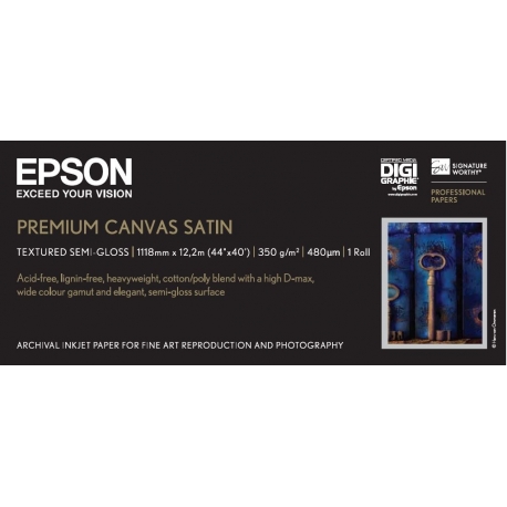 Epson Premium Canvas Satin, in rotoli da 111,8cm (44'') x 12,19m.