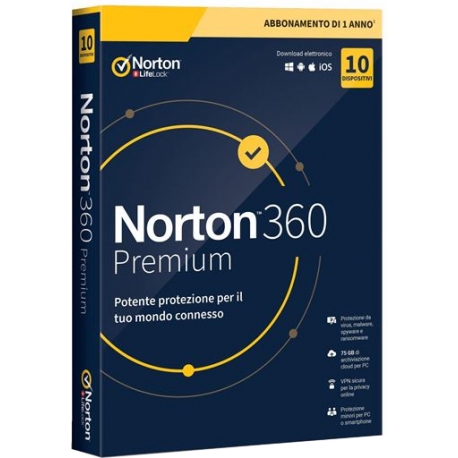 Norton 360 Premium 2020 - 10 Dispositivi 75GB - Versione elettronica abbonamento 1 anno