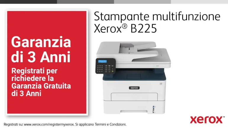 Xerox B225 DNI stampante multifunzione laser A4 monocromatica, WI-FI, 34 ppm, scansione e copia