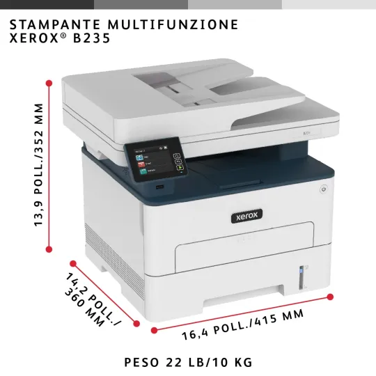 Xerox B235 DNI stampante multifunzione laser A4 monocromatica, WI-FI, 34 ppm, scansione, copia e fax