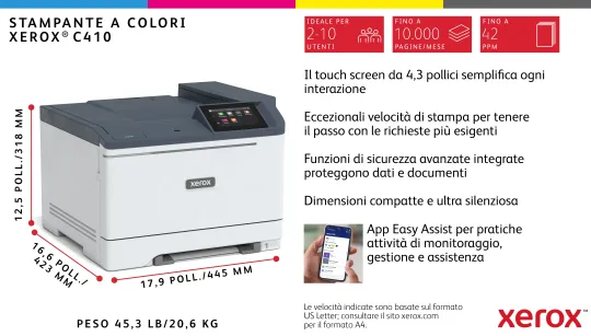 Xerox C410 DN stampante laser A4 a colori, 40 ppm