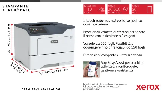 Xerox B410 DN stampante laser A4 monocromatica, 50 ppm