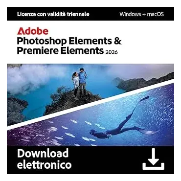 Adobe Photoshop & Premiere Elements 2026 Italiano - Licenza triennale - 1 Dispositivo - 1 Utente - PC/Mac - Download Version