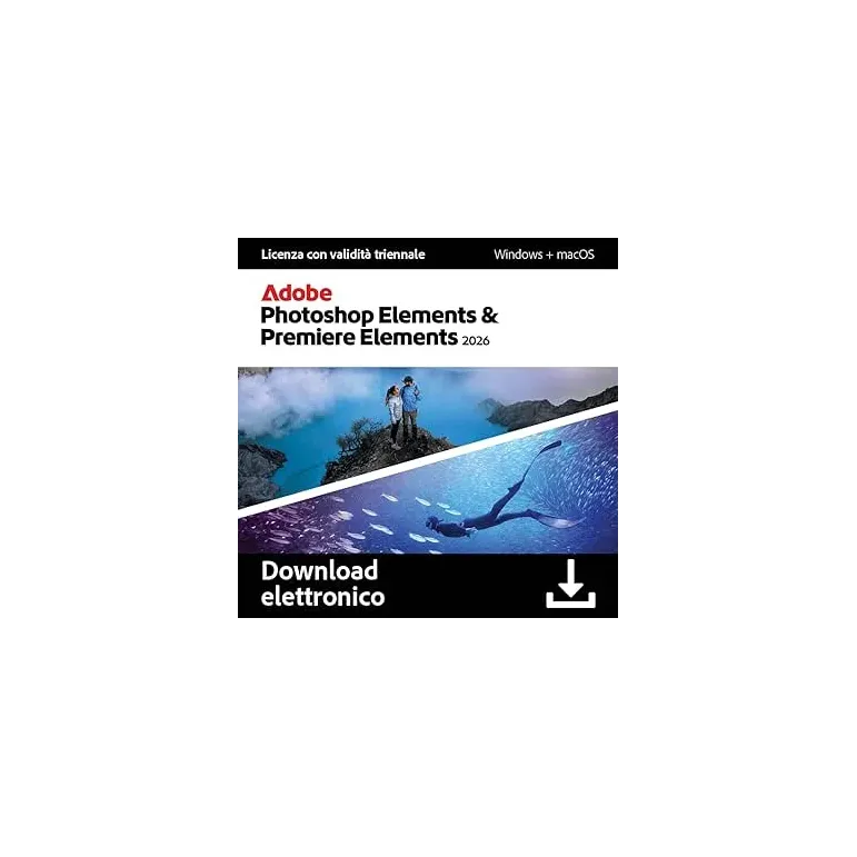 Adobe Photoshop & Premiere Elements 2026 Italiano - Licenza triennale - 1 Dispositivo - 1 Utente - PC/Mac - Download Version