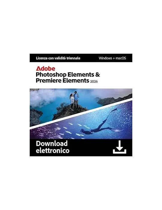 Adobe Photoshop & Premiere Elements 2026 Italiano - Licenza triennale - 1 Dispositivo - 1 Utente - PC/Mac - Download Version