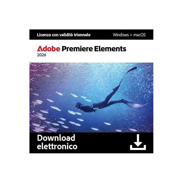 Adobe Premiere Elements 2026 Italiano - Licenza triennale - 1 Dispositivo - 1 Utente - PC/Mac - Download Version