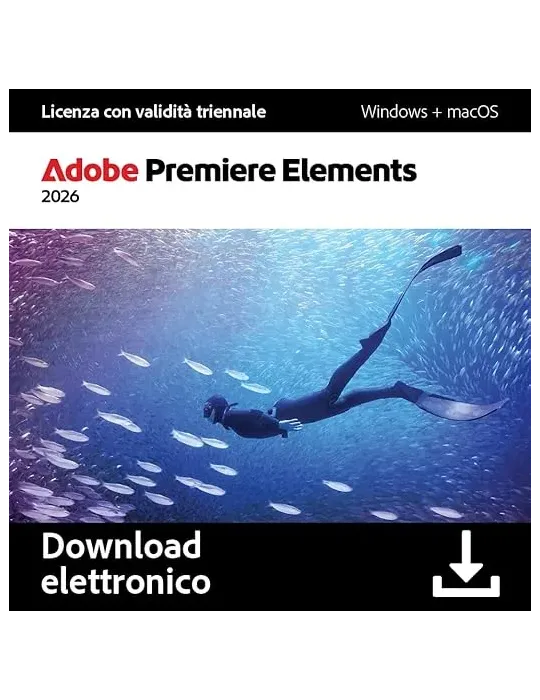 Adobe Premiere Elements 2026 Italiano - Licenza triennale - 1 Dispositivo - 1 Utente - PC/Mac - Download Version
