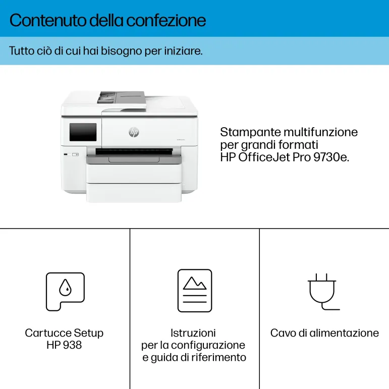 HP OfficeJet Pro 9730e Wireless All-in-One Colore Stampante, Instant Ink Stampa fronte retro