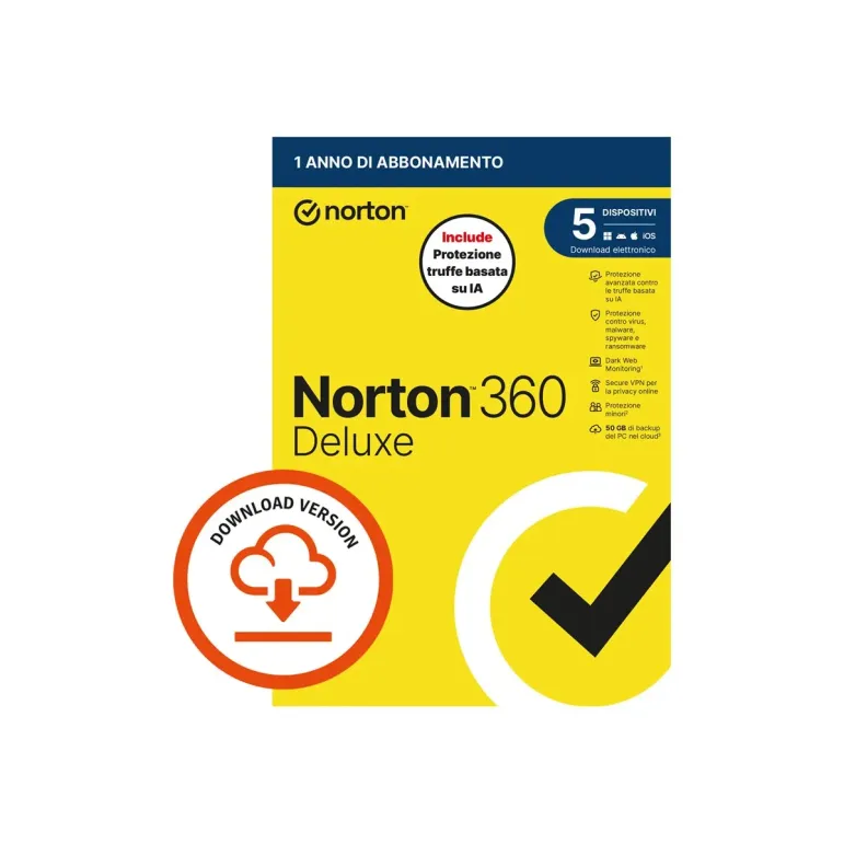 Norton 360 Deluxe Licenza Completa 1 Utente, 5 Dispositivi - Abbonamento 1 Anno (ESD)