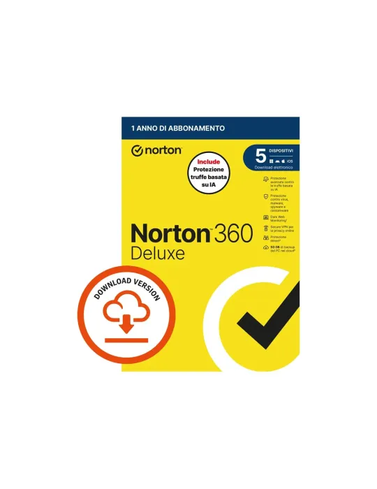 Norton 360 Deluxe Licenza Completa 1 Utente, 5 Dispositivi - Abbonamento 1 Anno (ESD)