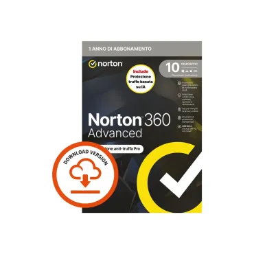 Norton 360 Advanced Licenza Completa 1 Utente, 10 Dispositivi - Abbonamento 1 Anno (ESD)