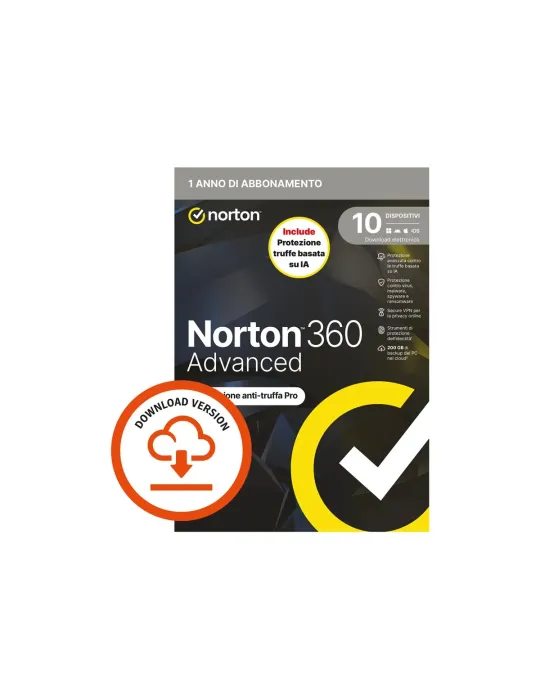Norton 360 Advanced Licenza Completa 1 Utente, 10 Dispositivi - Abbonamento 1 Anno (ESD)
