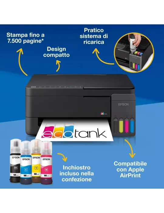 Epson EcoTank ET-2910 stampante multifunzione A4 Wi-Fi e AirPrint con serbatoi di inchiostro