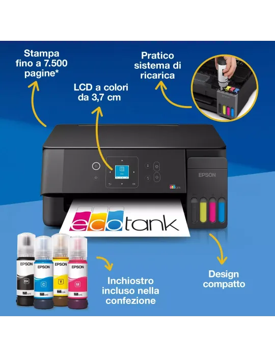 Epson EcoTank ET-2920 stampante multifunzione A4 Wi-Fi e AirPrint con serbatoi di inchiostro e display LCD