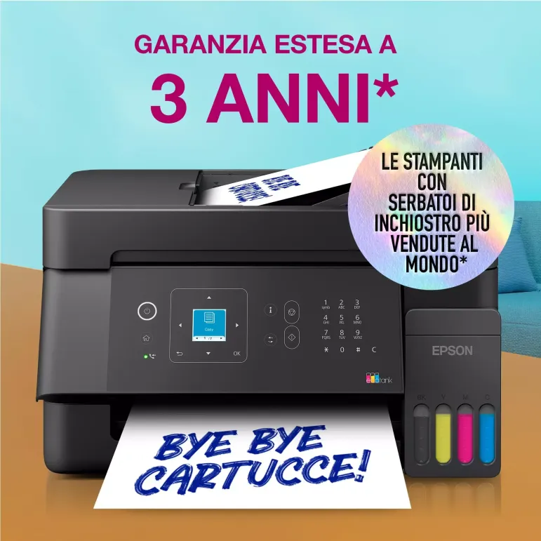 Epson EcoTank ET-4900 stampante multifunzione A4 Wi-Fi e AirPrint con serbatoi di inchiostro, display LCD e ADF