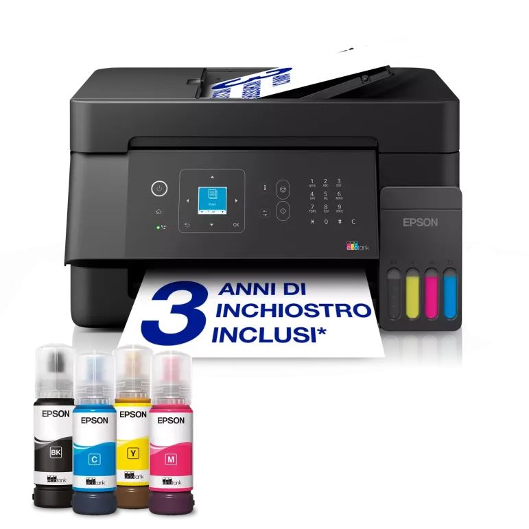 Epson EcoTank ET-4900 stampante multifunzione A4 Wi-Fi e AirPrint con serbatoi di inchiostro, display LCD e ADF