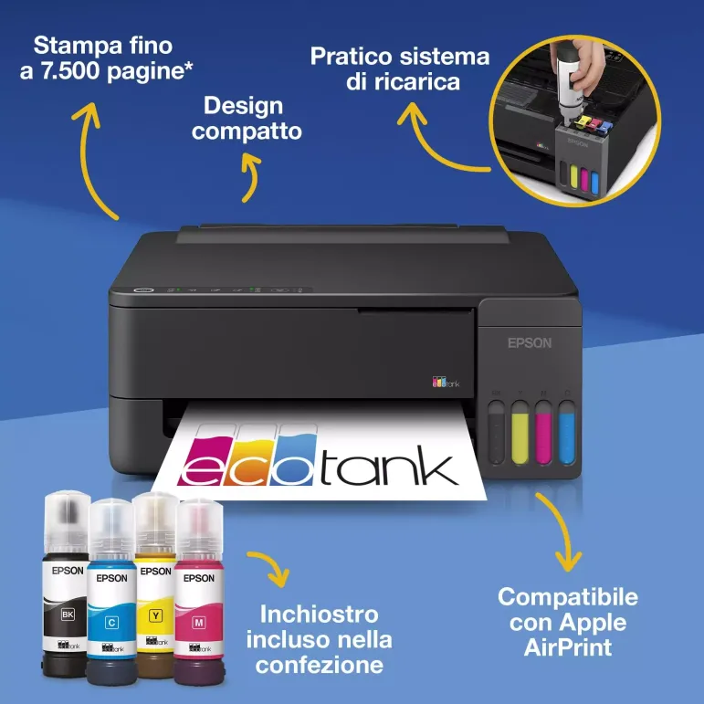 Epson EcoTank ET-1910 stampante A4 Wi-Fi e AirPrint con serbatoi di inchiostro