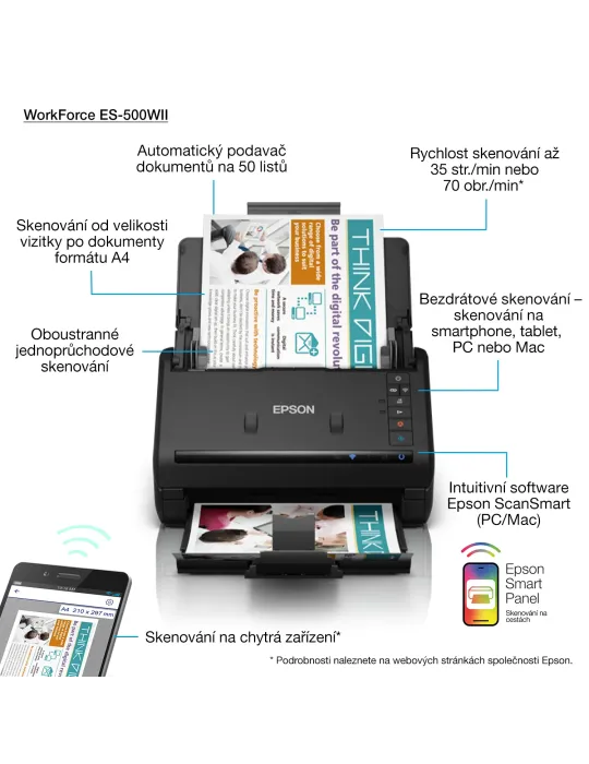 Epson WORKFORCE ES-500WII - Scanner per ufficio A4 con Wi-Fi