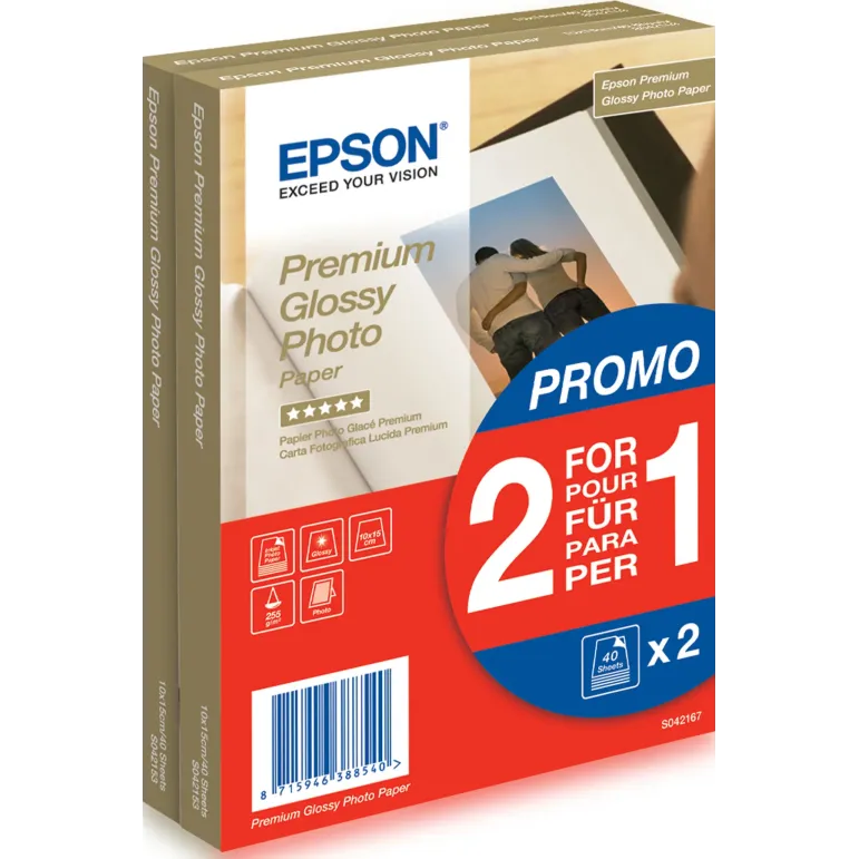Epson Premium Glossy Photo Paper - 10x15cm - 2x 40 Fogli