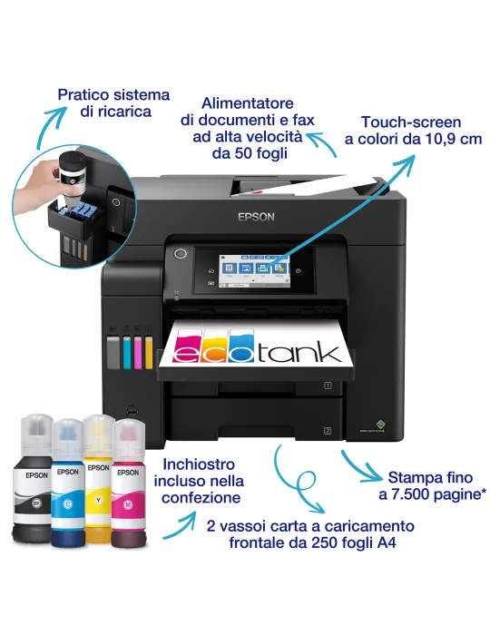 Epson EcoTank ET-5805 Stampante Multifunzione A4, Wi-Fi, con serbatoi di inchiostro, scansione, copia e fax