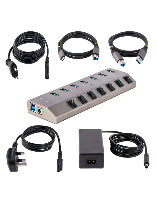StarTech.com Hub USB-C Autoalimentato a 7 Porte con Interruttori Individuali - Multipresa USB 3.0 5Gbps per Notebook e PC