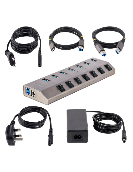 StarTech.com Hub USB-C Autoalimentato a 7 Porte con Interruttori Individuali - Multipresa USB 3.0 5Gbps per Notebook e PC