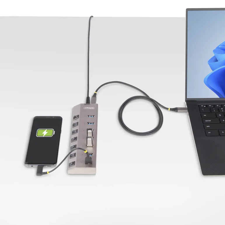 StarTech.com Hub USB-C Autoalimentato a 7 Porte con Interruttori Individuali - Multipresa USB 3.0 5Gbps per Notebook e PC
