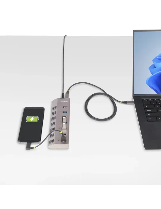 StarTech.com Hub USB-C Autoalimentato a 7 Porte con Interruttori Individuali - Multipresa USB 3.0 5Gbps per Notebook e PC