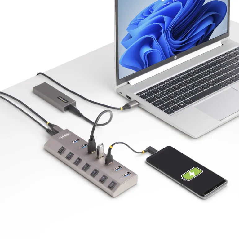 StarTech.com Hub USB-C Autoalimentato a 7 Porte con Interruttori Individuali - Multipresa USB 3.0 5Gbps per Notebook e PC