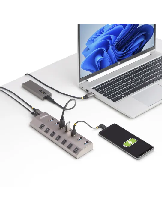 StarTech.com Hub USB-C Autoalimentato a 7 Porte con Interruttori Individuali - Multipresa USB 3.0 5Gbps per Notebook e PC