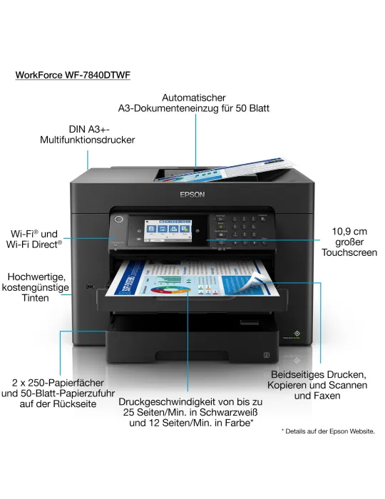 Epson WorkForce WF-7840DTWF Stampante Multifunzione A3+ fronte retro Inkjet Wireless