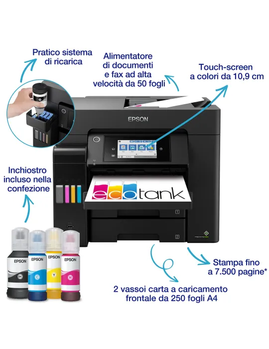 Epson EcoTank ET-5855 Stampante Multifunzione A4, Wi-Fi, con serbatoi di inchiostro, scansione, copia e fax