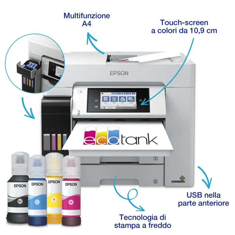 Epson EcoTank ET-5885 Stampante Multifunzione A4, Wi-Fi, con serbatoi di inchiostro, scansione, copia e fax