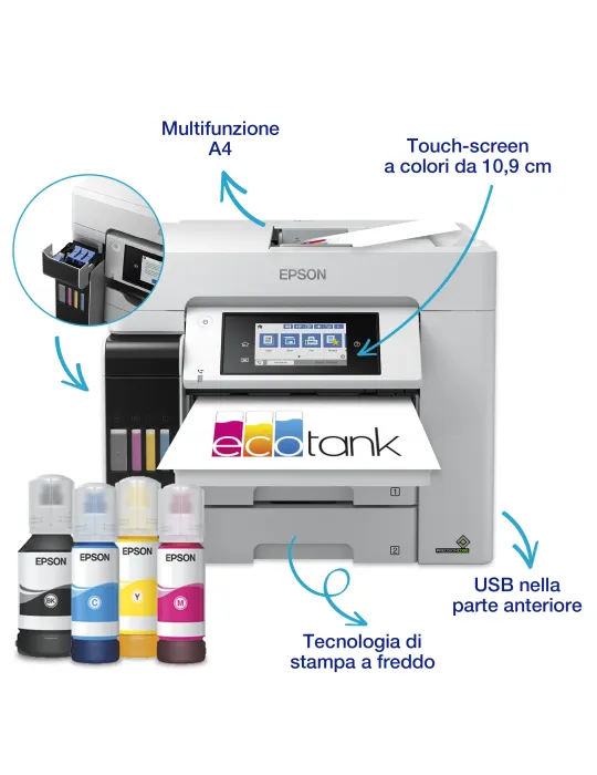 Epson EcoTank ET-5885 Stampante Multifunzione A4, Wi-Fi, con serbatoi di inchiostro, scansione, copia e fax