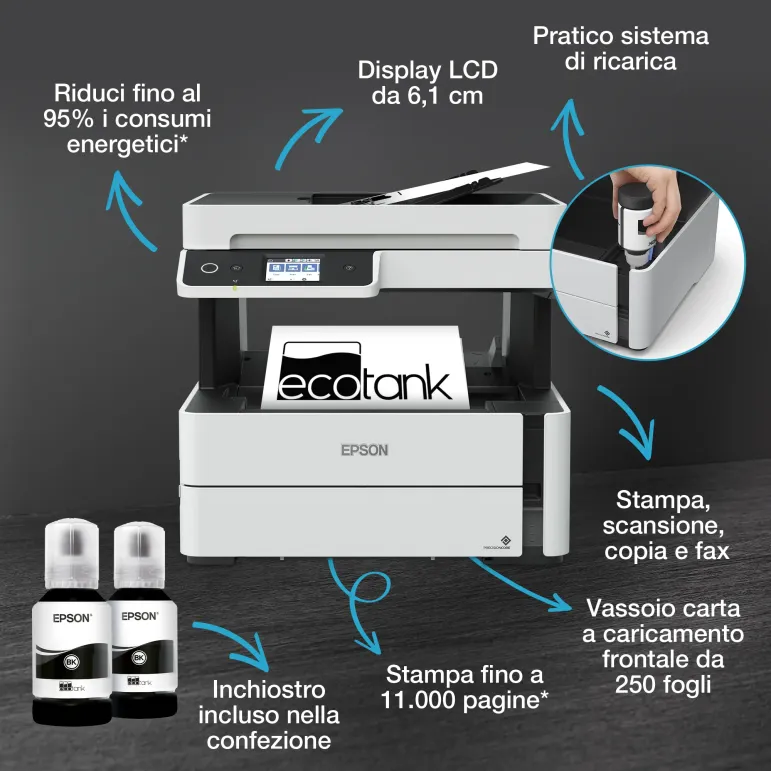 Epson EcoTank ET-M3180 Stampante monocromatica multifunzione A4 Wi-Fi con serbatoi di inchiostro