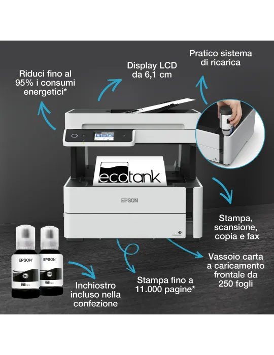 Epson EcoTank ET-M3180 Stampante monocromatica multifunzione A4 Wi-Fi con serbatoi di inchiostro
