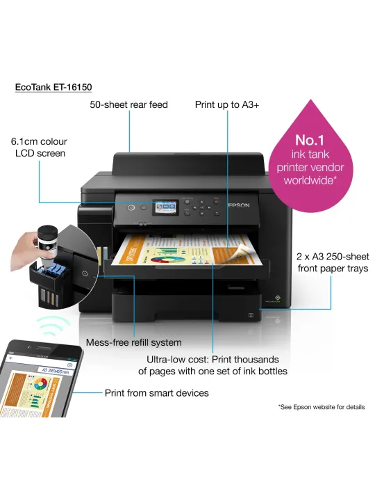 Epson EcoTank ET-16150 Stampante A3+, Wi-Fi, con serbatoi di inchiostro