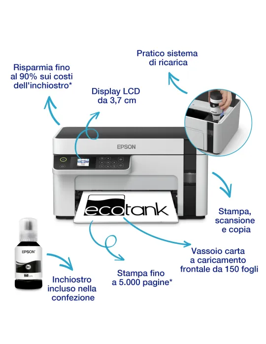 Epson EcoTank ET-M2120 Stampante monocromatica multifunzione A4 Wi-Fi con serbatoi di inchiostro