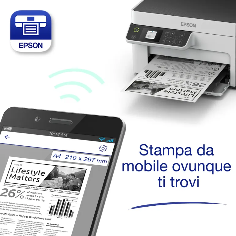 Epson EcoTank ET-M2120 Stampante monocromatica multifunzione A4 Wi-Fi con serbatoi di inchiostro