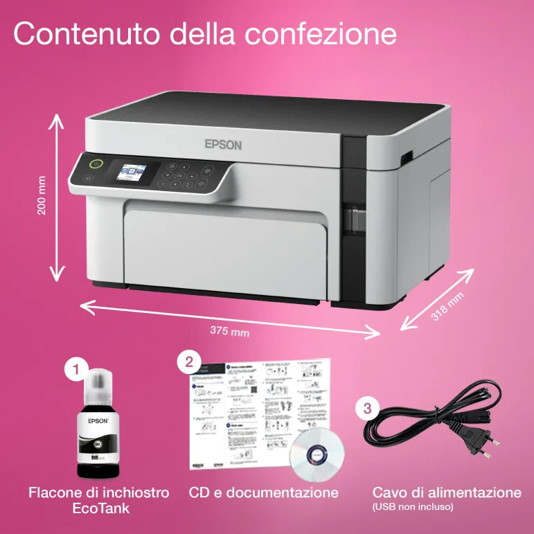 Epson EcoTank ET-M2120 Stampante monocromatica multifunzione A4 Wi-Fi con serbatoi di inchiostro