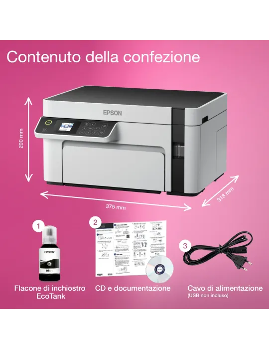 Epson EcoTank ET-M2120 Stampante monocromatica multifunzione A4 Wi-Fi con serbatoi di inchiostro