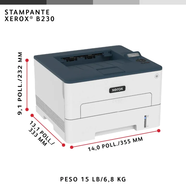 Xerox B230 DNI stampante laser A4 monocromatica, WI-FI, 34 ppm