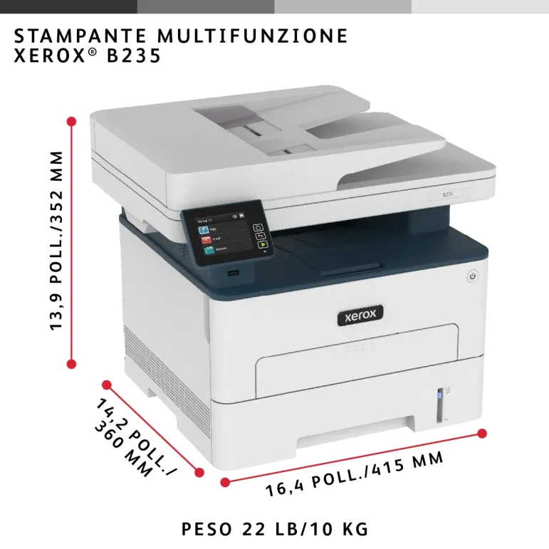 Xerox B235 DNI stampante multifunzione laser A4 monocromatica, WI-FI, 34 ppm, scansione, copia e fax