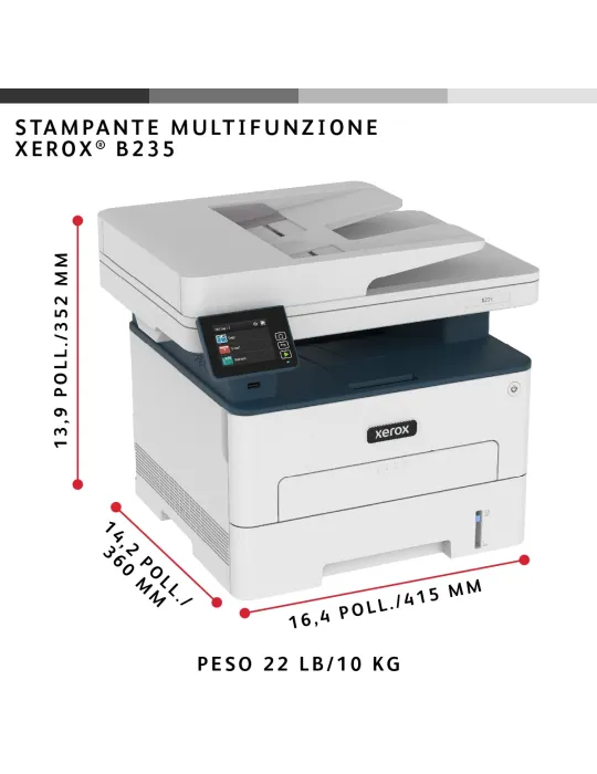 Xerox B235 DNI stampante multifunzione laser A4 monocromatica, WI-FI, 34 ppm, scansione, copia e fax