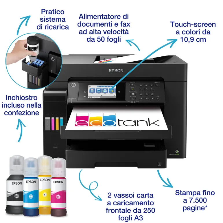 Epson EcoTank ET-16655 Stampante Multifunzione A3+, Wi-Fi, con serbatoi di inchiostro, scansione, copia e fax