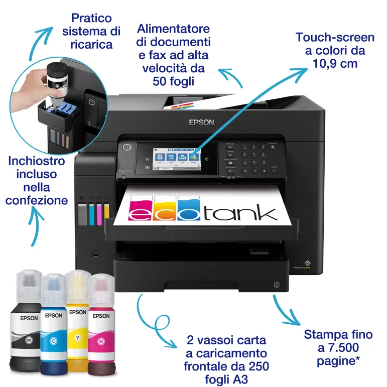 Epson EcoTank ET-16605 Stampante Multifunzione A3+, Wi-Fi, con serbatoi di inchiostro, scansione, copia e fax