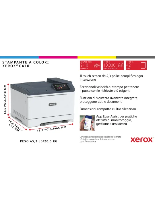 Xerox C410 DN stampante laser A4 a colori, 40 ppm