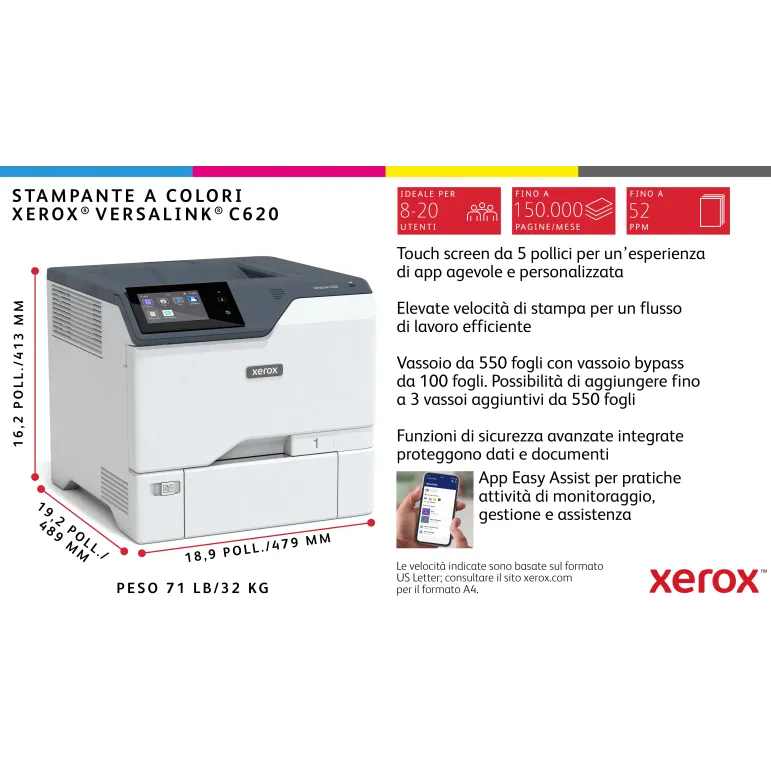 Xerox VersaLink C620 DN stampante laser A4 a colori, 50 ppm